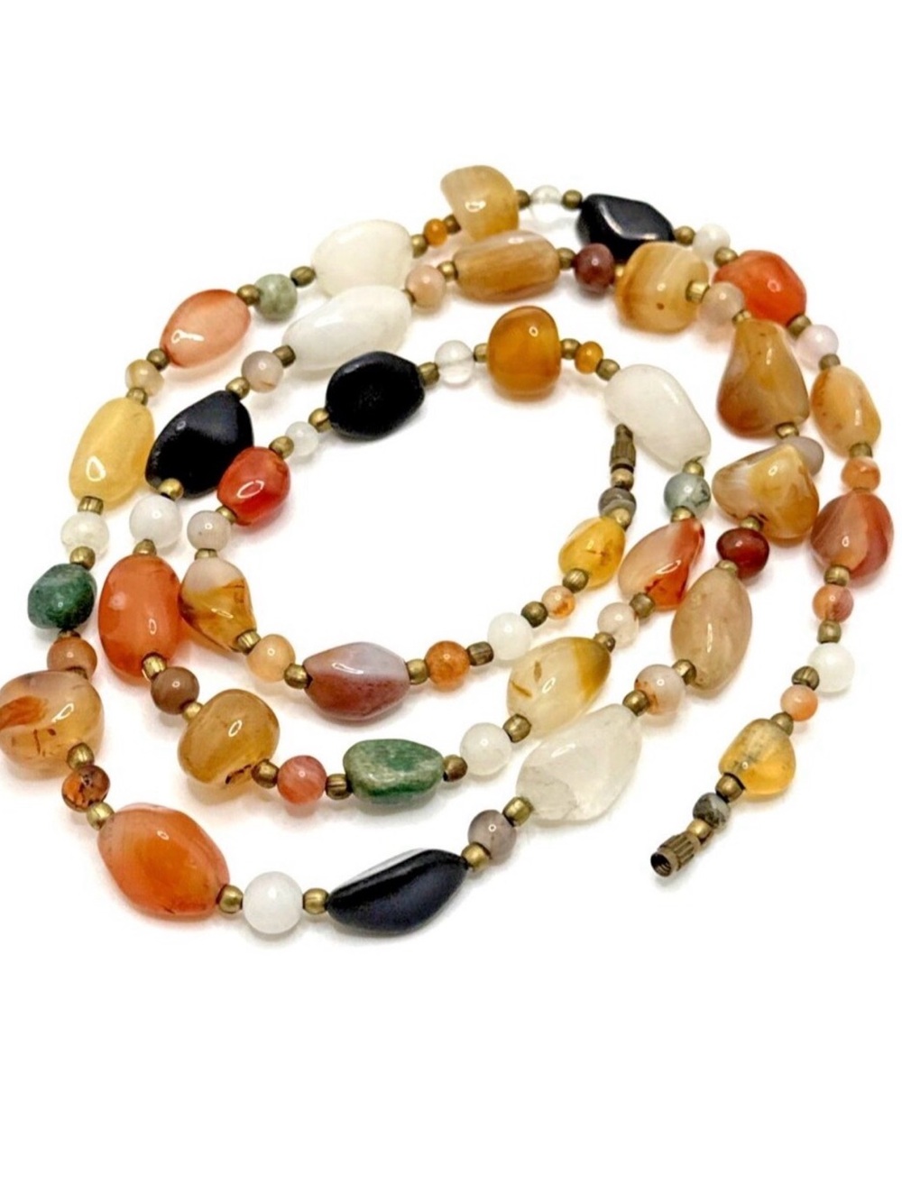 Vintage Multicolor Natural Stone Beaded Long Necklace